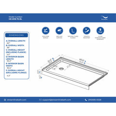 Alcove Shower Base, Acrylic, Left Drain, 60 x 36 in.