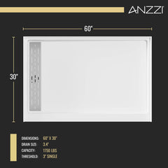 Alcove Shower Base, Alexander, Right Drain in Glossy White