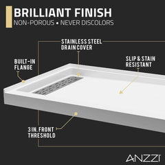 Alcove Shower Base, Alexander, Right Drain in Glossy White