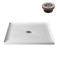 Alcove Shower Base, Center Drain, Acrylic, 38 in. x 38 in., Glossy White