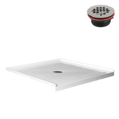 Alcove Shower Base, Center Drain, Acrylic, 38 in. x 38 in., Glossy White