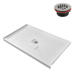 Alcove Shower Base, Center Drain, Acrylic, 60 x 32 In.