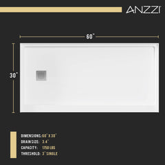 Alcove Shower Pan, Alexander, 60" x 30" with Right Drain