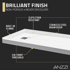 Alcove Shower Pan, Alexander, 60" x 30" with Right Drain