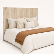 Detail | Close view of the pale finished wood panels, grain variation, scoring, and natural knots