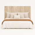 Front | Straight-on studio view of the full rectangular wood panel headboard against a pale background