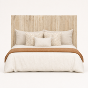 Front | Straight-on studio view of the full rectangular wood panel headboard against a pale background