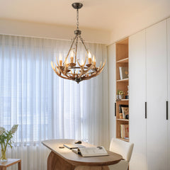 Antler Chandelier, 6-Light Hand-Forged Iron in Rustic Brown