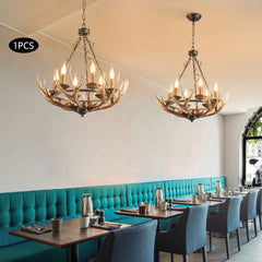 Antler Chandelier, 6-Light Hand-Forged Iron in Rustic Brown