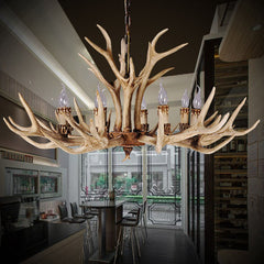 Antler Chandelier with 10 Lights in Resin and Metal