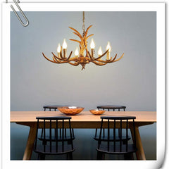 Antler Chandelier with 6 Lights in Antique Brass Resin