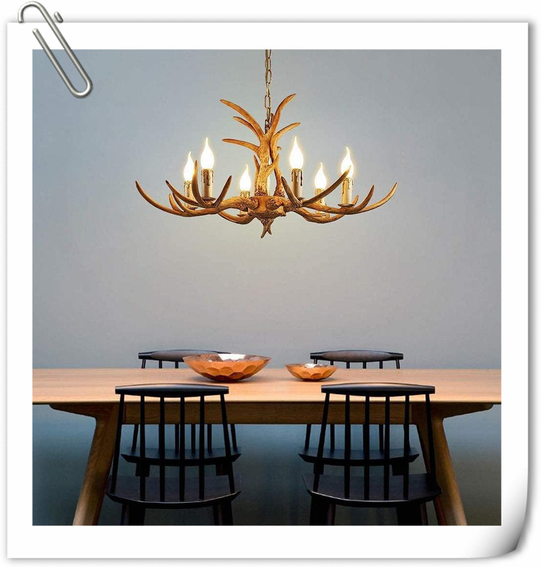 Antler Chandelier with 6 Lights in Antique Brass Resin