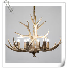 Antler Chandelier with 6 Lights in Antique Brass Resin