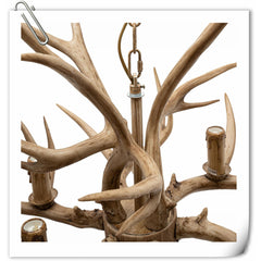 Antler Chandelier with 6 Lights in Antique Brass Resin