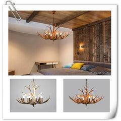 Antler Chandelier with 6 Lights in Antique Brass Resin