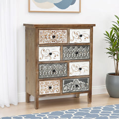 Apothecary Storage, 8 Drawers, Solid and Engineered Wood, Natural Finish