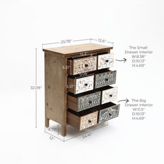 Apothecary Storage, 8 Drawers, Solid and Engineered Wood, Natural Finish