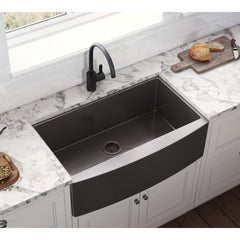 Apron-Front Kitchen Sink, 36-Inch, Single Bowl, Stainless Steel, Gunmetal Black