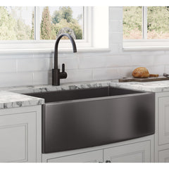 Apron-Front Kitchen Sink, 36-Inch, Single Bowl, Stainless Steel, Gunmetal Black