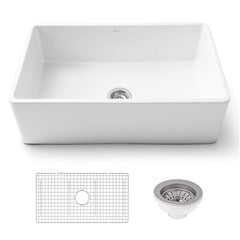 Apron-Front Kitchen Sink, Reversible, Single Bowl, Fireclay, 30 x 20 Inch, White