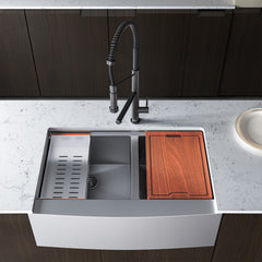Apron Front Kitchen Sink, Rivage, Dual Basin in Stainless Steel
