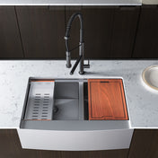Apron Front Kitchen Sink, Rivage, Dual Basin in Stainless Steel