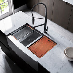 Apron Front Kitchen Sink, Rivage, Dual Basin in Stainless Steel