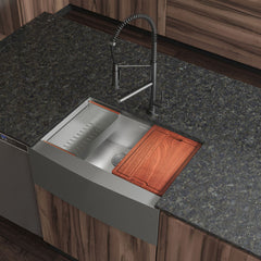 Apron Front Kitchen Sink, Rivage, Single Basin in Stainless Steel
