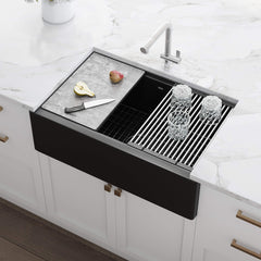 Apron-Front Kitchen Sink, Single Bowl, Granite Composite, 33 Inch, Midnight Black
