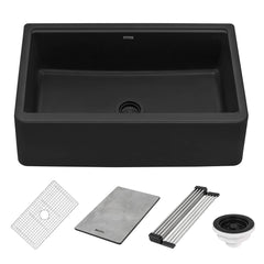 Apron-Front Kitchen Sink, Single Bowl, Granite Composite, 33 Inch, Midnight Black