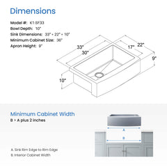 Apron Front Kitchen Sink, Single Bowl, Stainless Steel, 33 In.