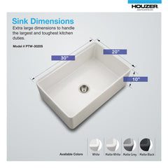 Apron Front Workstation Kitchen Sink, Single Bowl, Fireclay, 30 In, White