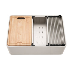 Apron Front Workstation Kitchen Sink, Single Bowl, Fireclay, 30 In, White