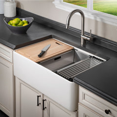 Apron Front Workstation Kitchen Sink, Single Bowl, Fireclay, 30 In, White