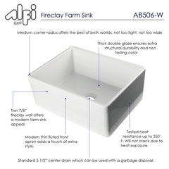 Apron Kitchen Sink, Single Bowl, Fireclay, 26 Inch, White