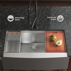 Apron Kitchen Workstation Sink, Rivage, Single Basin in Stainless Steel
