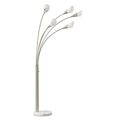 Arc Floor Lamp, 5 Lights, Brushed Nickel with White Glass Shade