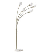 Arc Floor Lamp, 5 Lights, Brushed Nickel with White Glass Shade