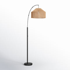 Arc Floor Lamp, 75 in Tall with Black Finish and Beige Shade