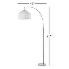 Arc Floor Lamp, 75 in Tall with Black Finish and Beige Shade