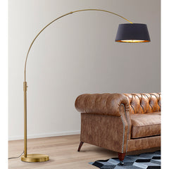 Arc Floor Lamp, 81 in, Antique Brass with Black Shade