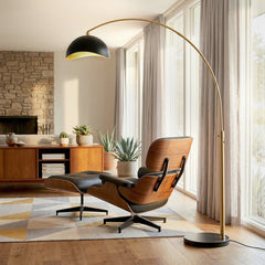 Arc Floor Lamp in Weathered Brass with Black Marble Base