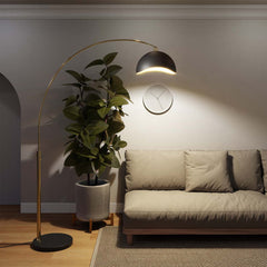Arc Floor Lamp in Weathered Brass with Black Marble Base