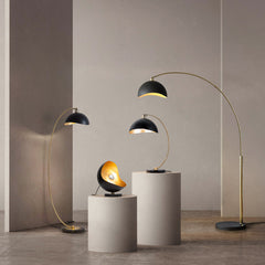 Arc Floor Lamp in Weathered Brass with Black Marble Base