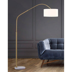Arc Floor Lamp with White Linen Drum Shade
