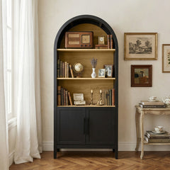 Arch Bookcase with 3 Shelves in Black Gloss Finish