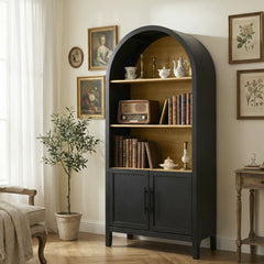 Arch Bookcase with 3 Shelves in Black Gloss Finish