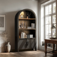 Arch Bookcase with 3 Shelves in Black Gloss Finish
