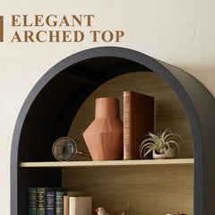 Arch Bookcase with 3 Shelves in Black Gloss Finish