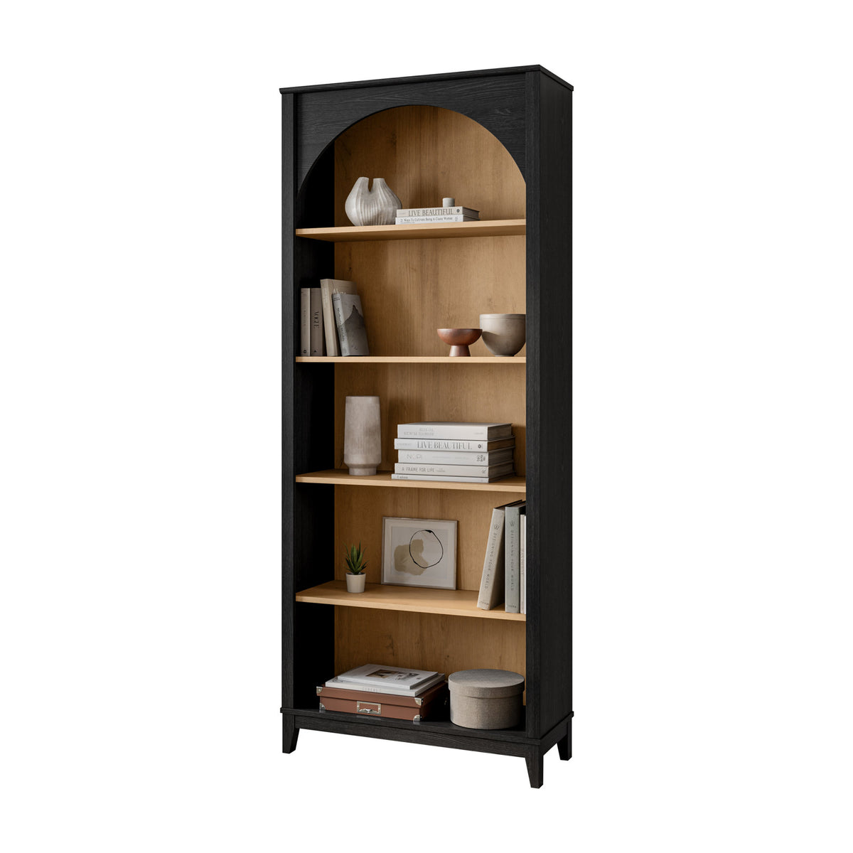 Arched Bookcase with 5 Shelves, 78 in H x 32 in W x 13 in D